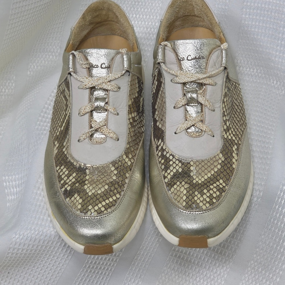 Franco Cuadra Gold Metallic Python Leather Sneakers  Womens‎ Sz 6.5